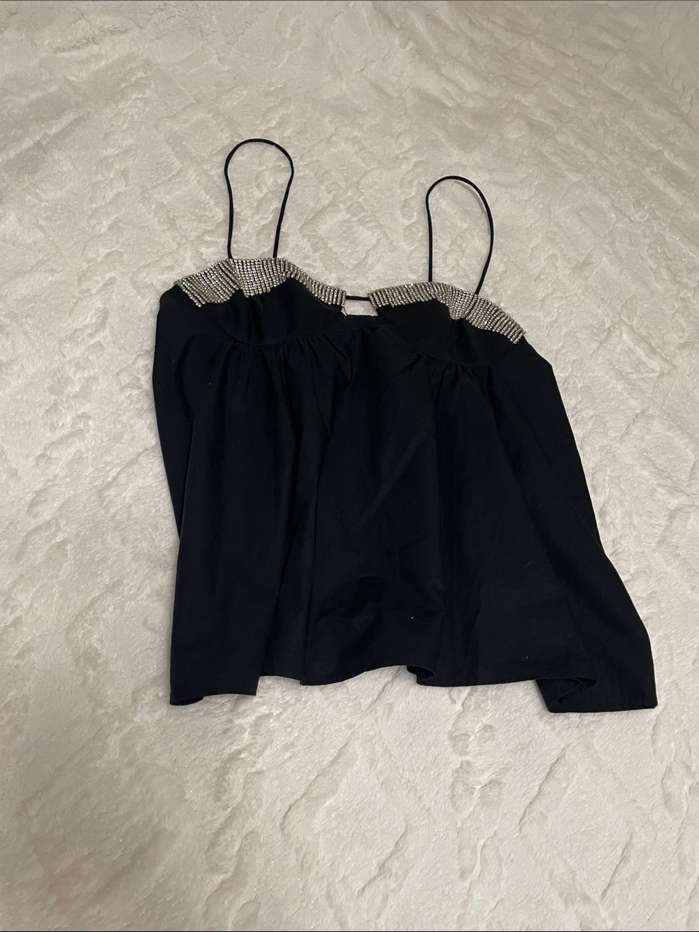 Zara Women’s Black Rhinestone Poplin Spaghetti-Strap  Medium - Picture 9 of 9